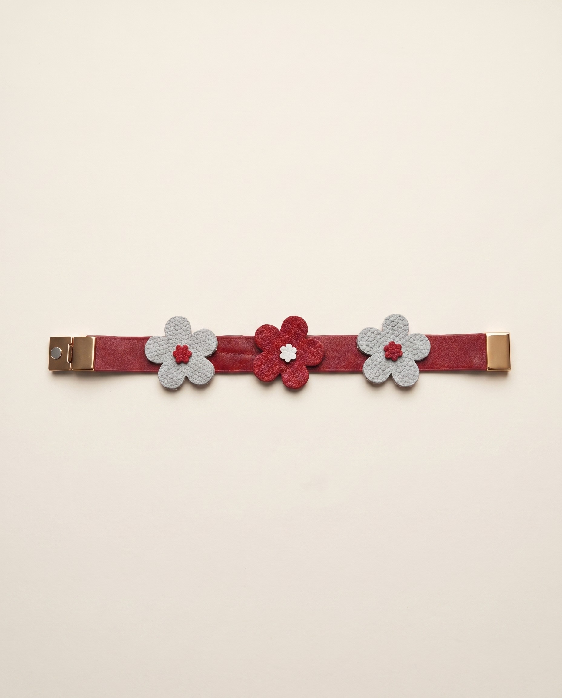 Red floral leather bracelet