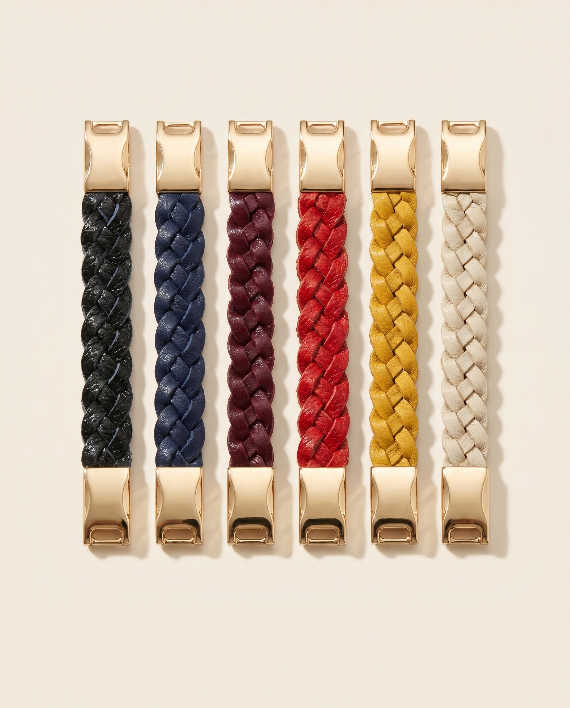 Six leather bracelet colours, hand-painted by Persa London